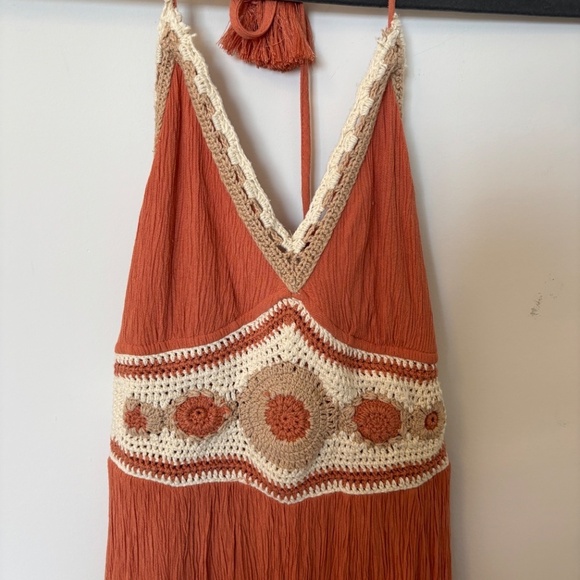 American Eagle Macrame Romper Size Small Burnt Orange - Picture 3 of 6
